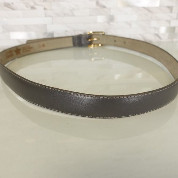 Vintage Belt Women 34‎ Medium Gray Genuine Leather Gold Buckle Dress Work Formal - Picture 4 of 9